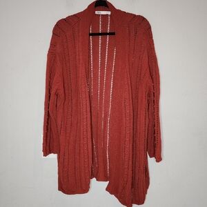 Zara Rust Textured Knit Open Front Cardigan Womens Size Large